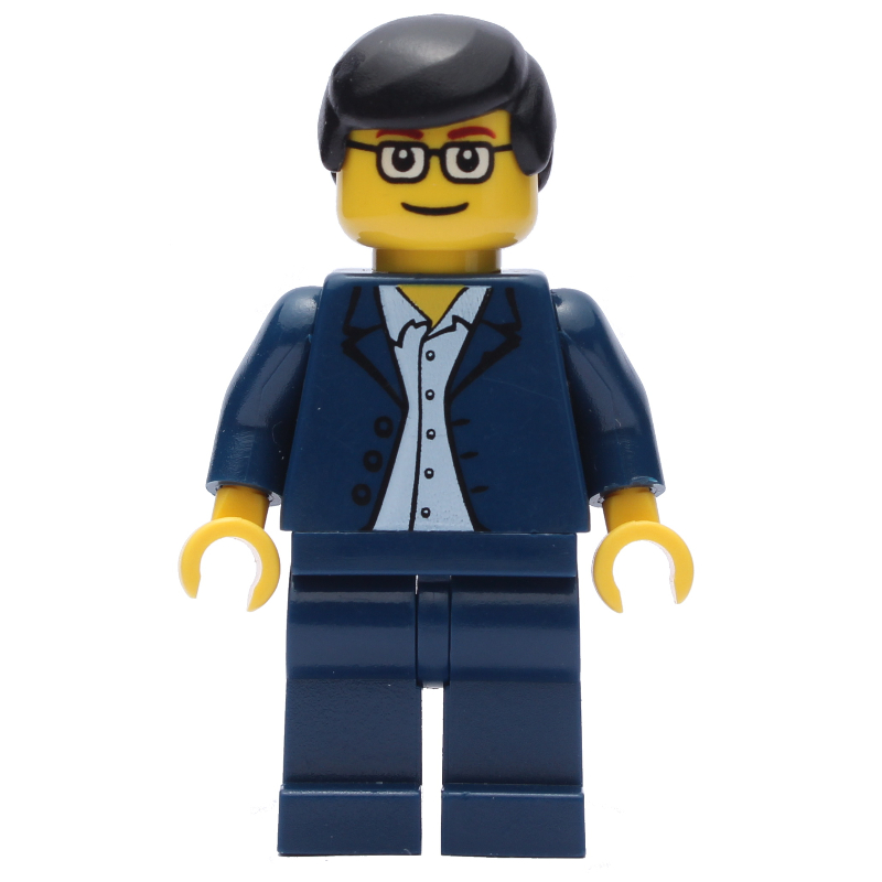Homme, costume bleu foncé, cheveux noirs, lunettes (Man, Dark Blue Suit, Black Hair, Glasses)