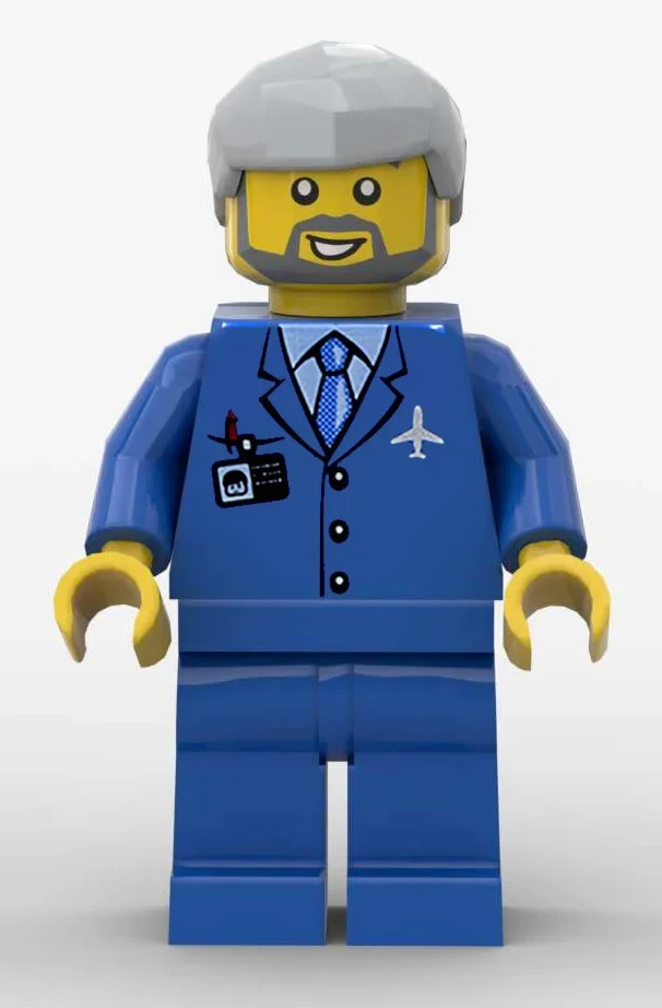 Équipage au sol, costume bleu, cheveux gris bleuté clair, barbe (Ground Crew, Blue Suit, Light Bluish Gray Hair, Beard)