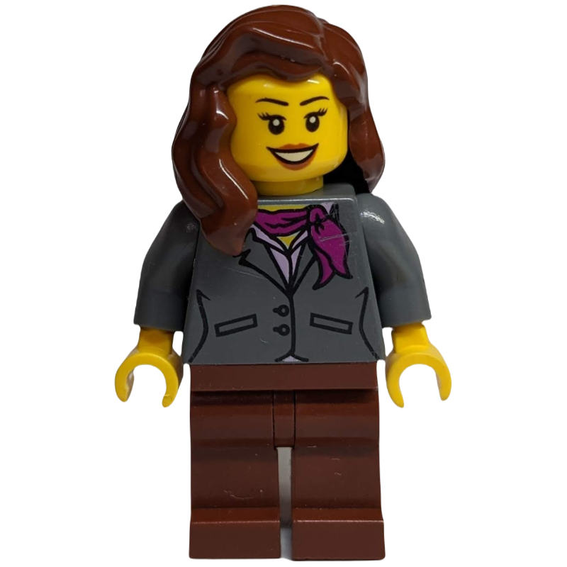 Femme, veste gris bleuté foncé avec écharpe magenta, jambes brun rougeâtre, cheveux brun rougeâtre (Woman, Dark Bluish Gray Jacket with Magenta Scarf, Reddish Brown Legs, Reddish Brown Hair)