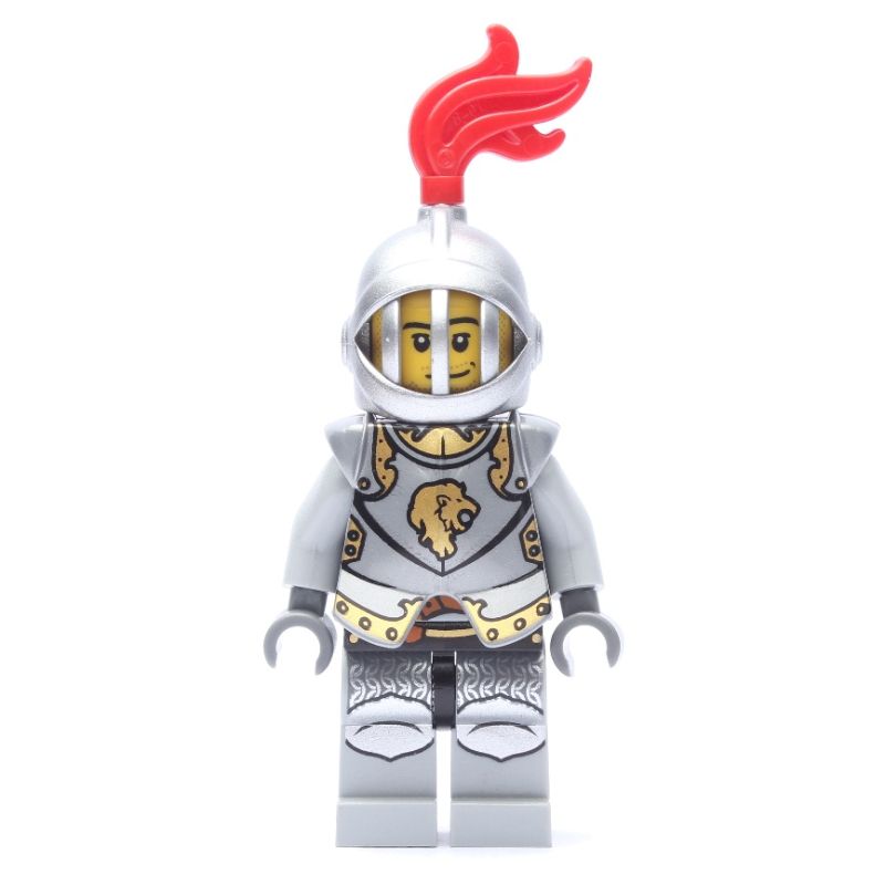 Chevalier lion, armure, casque avec grille et plume rouge (Lion Knight, Armour, Helmet with Grille and Red Plume)