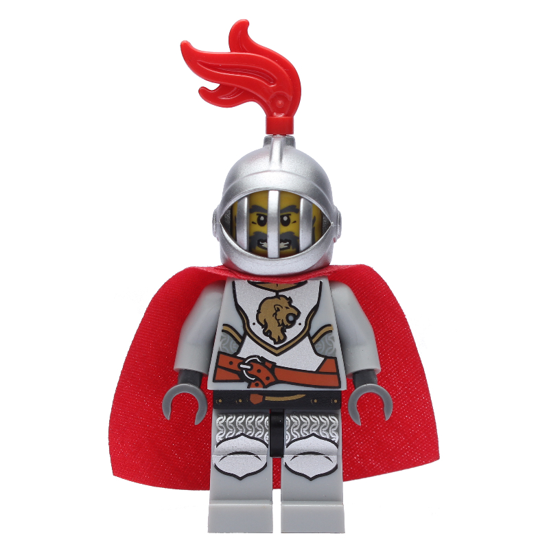 Chevalier lion, casque avec grille et plume rouge, cape (Lion Knight, Helmet with Grille and Red Plume, Cape)