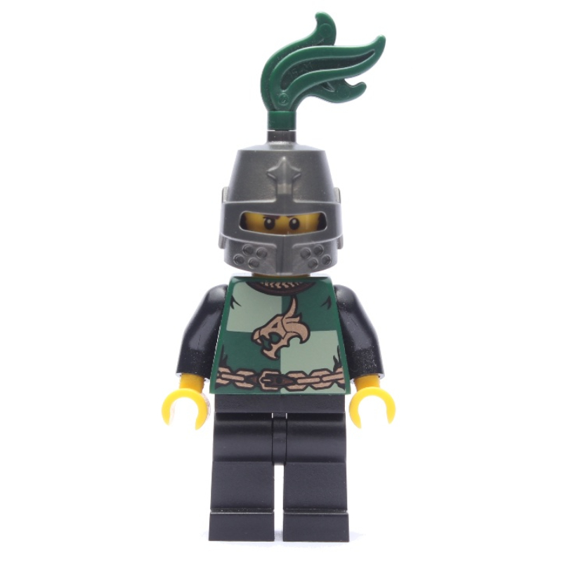 Chevalier dragon, vert foncé, casque avec plume vert foncé, moustache et barbe naissante (perle gris foncé) (Dragon Knight, Dark Green, Helmet with Dark Green Plume, Moustache and Stubble (Pearl Dark Gray))