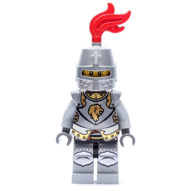 Chevalier lion, armure, casque avec plume rouge (argent plat) (Lion Knight, Armour, Helmet with Red Plume (Flat Silver))