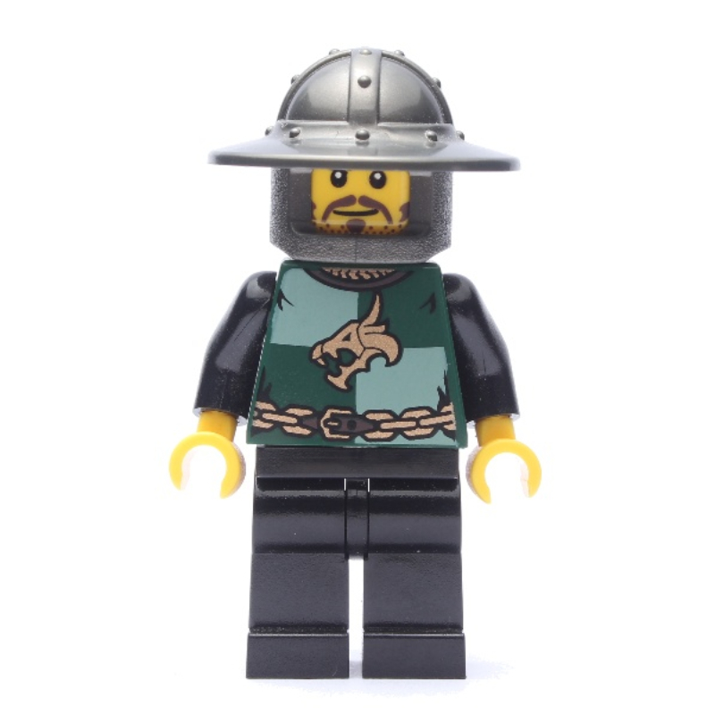 Chevalier du Dragon, vert foncé, casque à grand bord, moustache et barbe naissante (perle gris foncé) (Dragon Knight, Dark Green, Wide Brim Helmet, Moustache and Stubble (Pearl Dark Gray))
