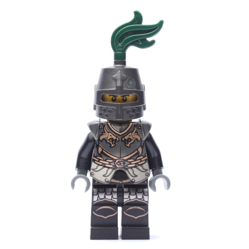 Chevalier du Dragon, noir, armure, casque avec plume vert foncé (perle gris foncé) (Dragon Knight, Black, Armor, Helmet with Dark Green Plume (Pearl Dark Gray))