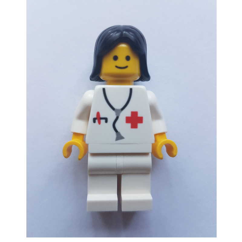 Médecin - torse blanc et jambes, cheveux noirs femelle (3626c tête) (Doctor - White Torso and Legs, Black Hair Female (3626c Head))