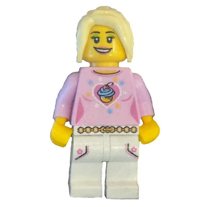 Torse rose vif, jambes blanches, cheveux jaune clair vif (Bright Pink Torso, White Legs, Bright Light Yellow Hair)