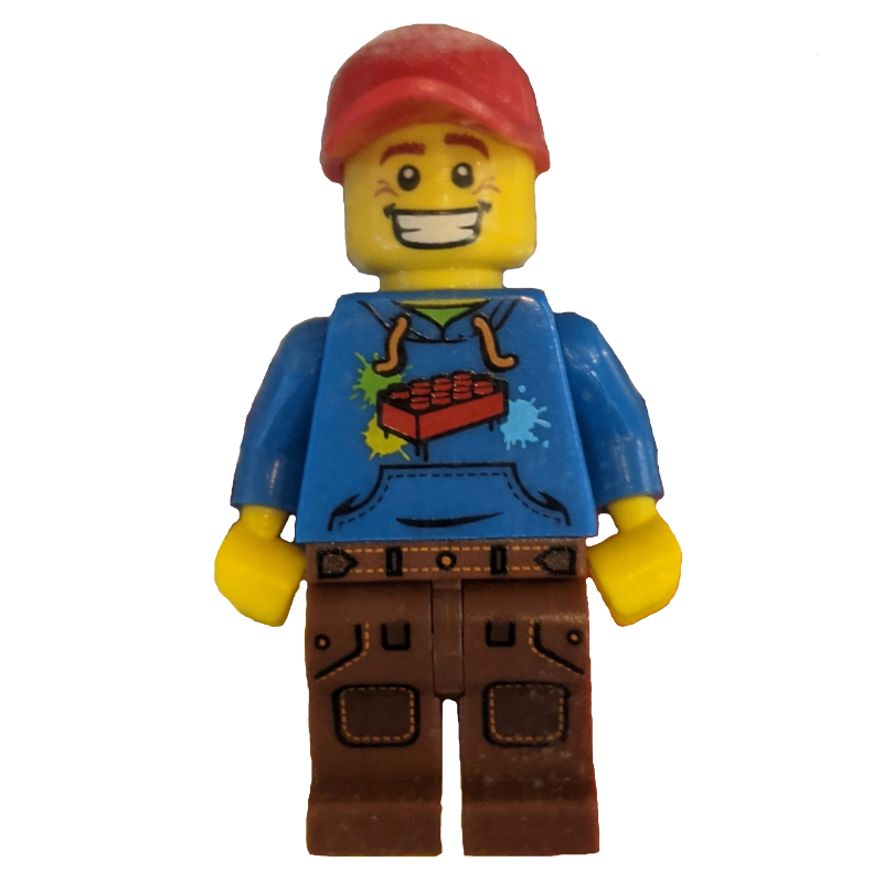 Torse bleu, pattes brun rougeâtre, casquette rouge (Blue Torso, Reddish Brown Legs, Red Cap)