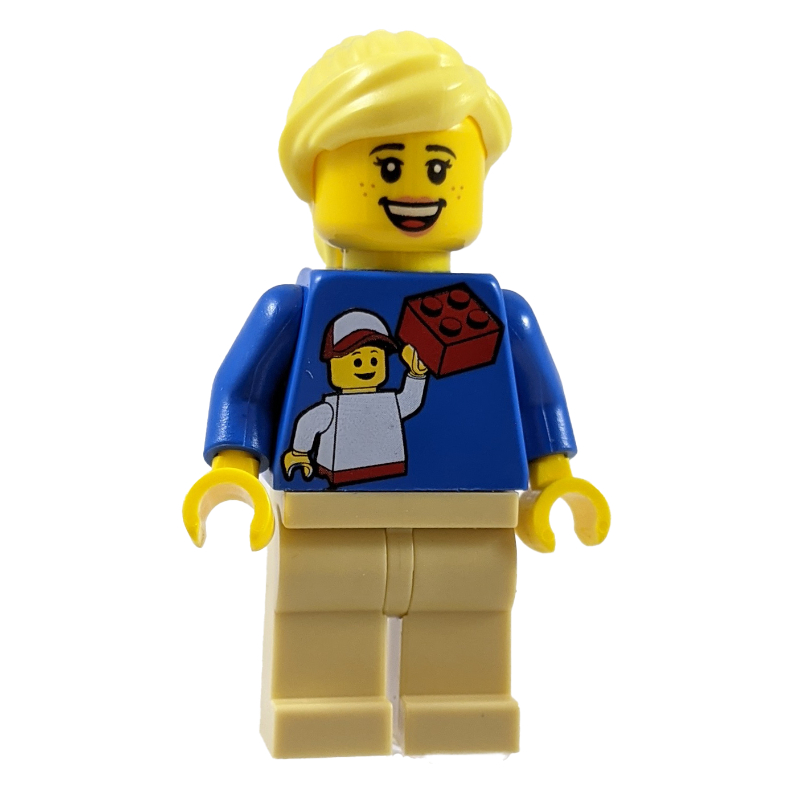 Torse bleu, jambes beiges, cheveux jaune clair vif (Blue Torso, Tan Legs, Bright Light Yellow Hair)