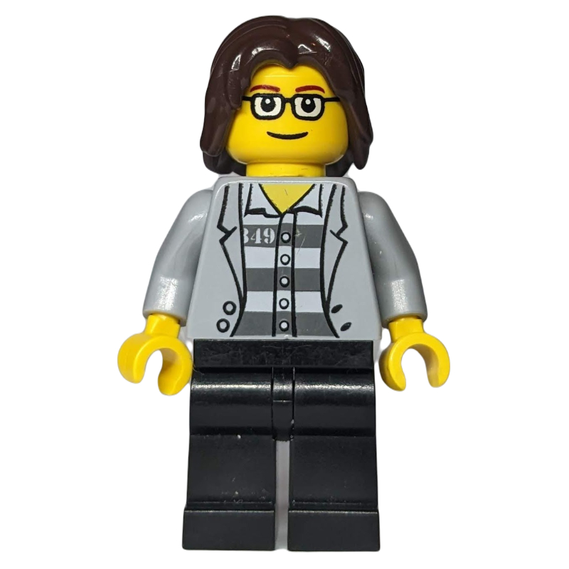 Torse gris bleuté clair, jambes noires, cheveux brun foncé (Light Bluish Grey Torso, Black Legs, Dark Brown Hair)
