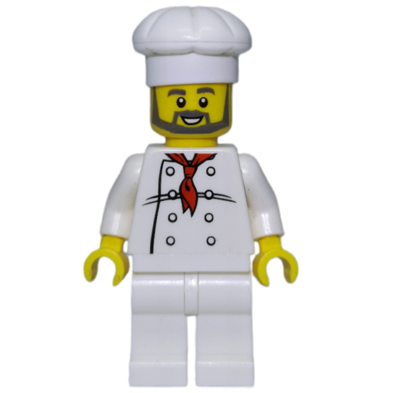 Chef - torse blanc, jambes blanches, chapeau blanc, barbe grise (Chef - White Torso, White Legs, White Hat, Grey beard)