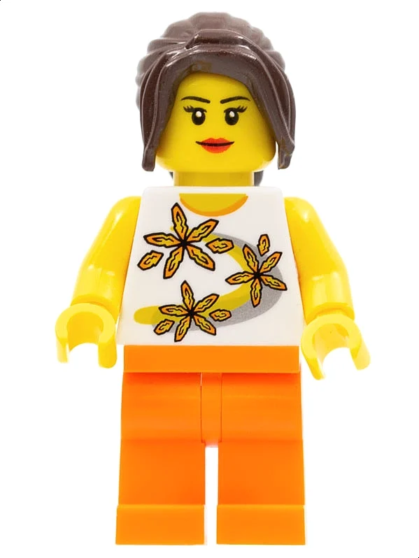 Torse blanc, jambes orange, cheveux brun foncé (White Torso, Orange Legs, Dark Brown Hair)