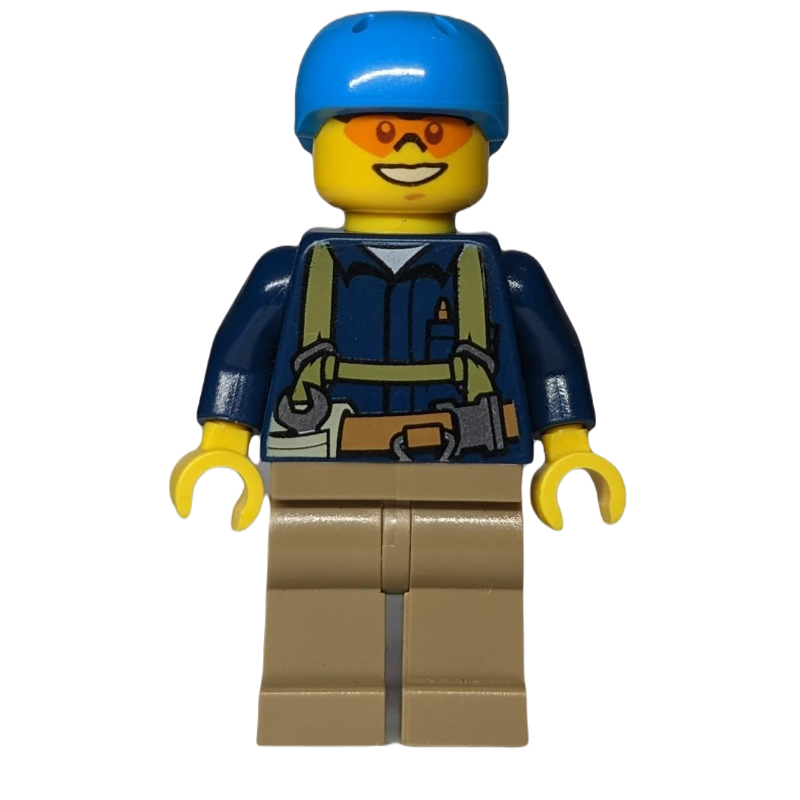 Torse bleu foncé, jambes beige foncé, casque azur foncé (Dark Blue Torso, Dark Tan Legs, Dark Azure Helmet)