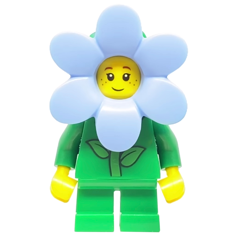 Fleur - vert torse et jambes, fleur bleu clair vif (Flower - Green Torso and Legs,  Bright Light Blue Flower)
