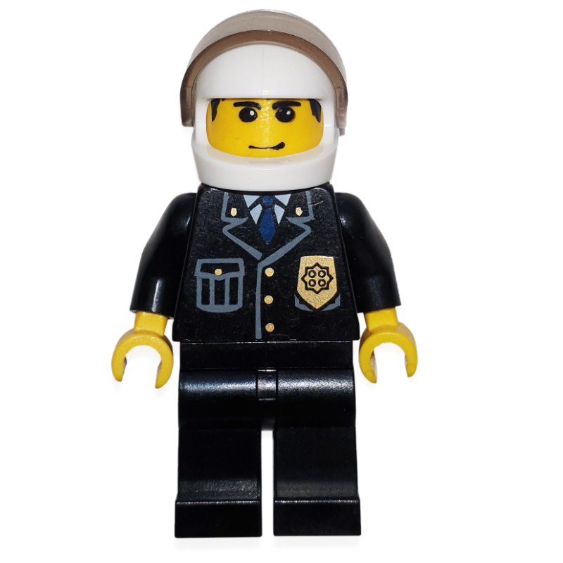 Police - veste noire, jambes noires, casque blanc (Police - Black Jacket, Black Legs, White Helmet)