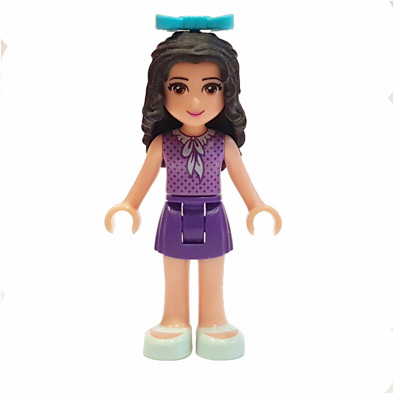 Emma — haut moyen en pointillé de lavande, jupe pourpre foncé, arc (Emma - Medium Lavender Dotted Top, Dark Purple Skirt, Bow)