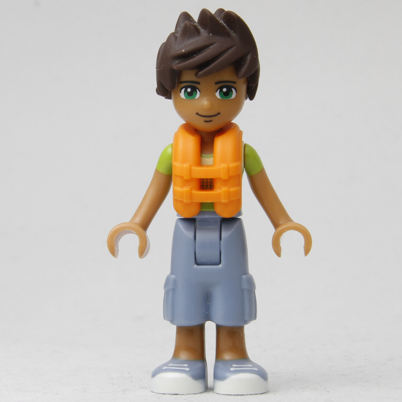 Liam - chemise vert clair/jaune, pantalon bleu sable, gilet de sauvetage (Liam - Bright Green/Yellow Shirt, Sand Blue Trousers, Life Vest)