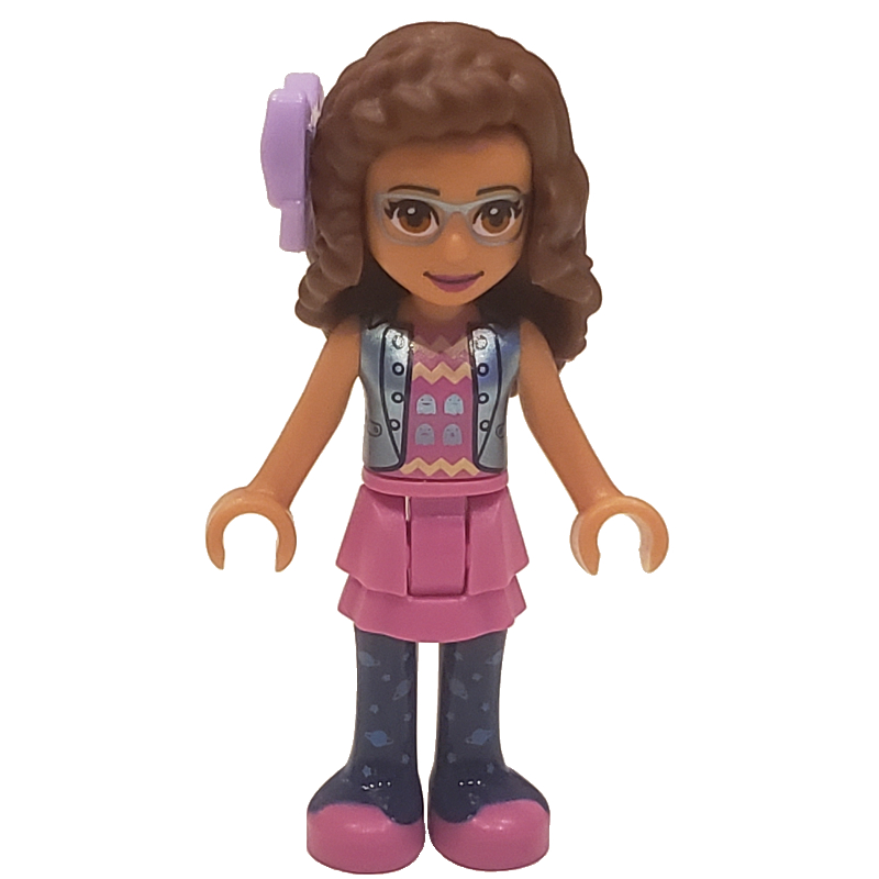 Olivia — veste bleu sable, jupe rose foncé, arc (Olivia - Sand Blue Jacket, Dark Pink Skirt, Bow)