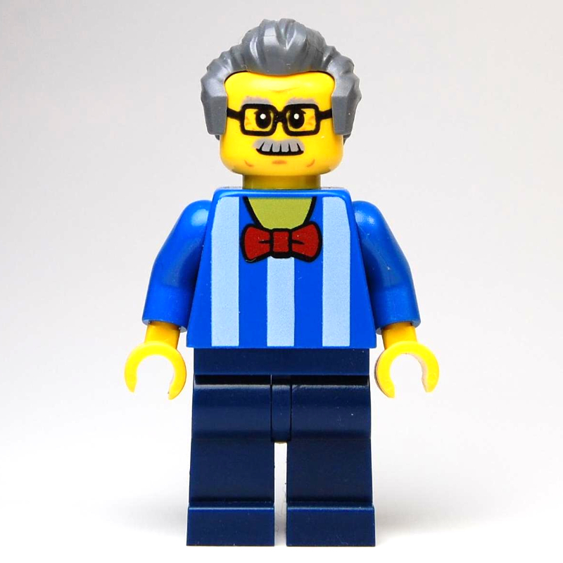 Torse bleu, jambes bleu foncé, cheveux gris bleuté foncé - avec motif imprimé au dos (Blue Torso, Dark Blue Legs, Dark BLuish Grey Hair - With Back Print)