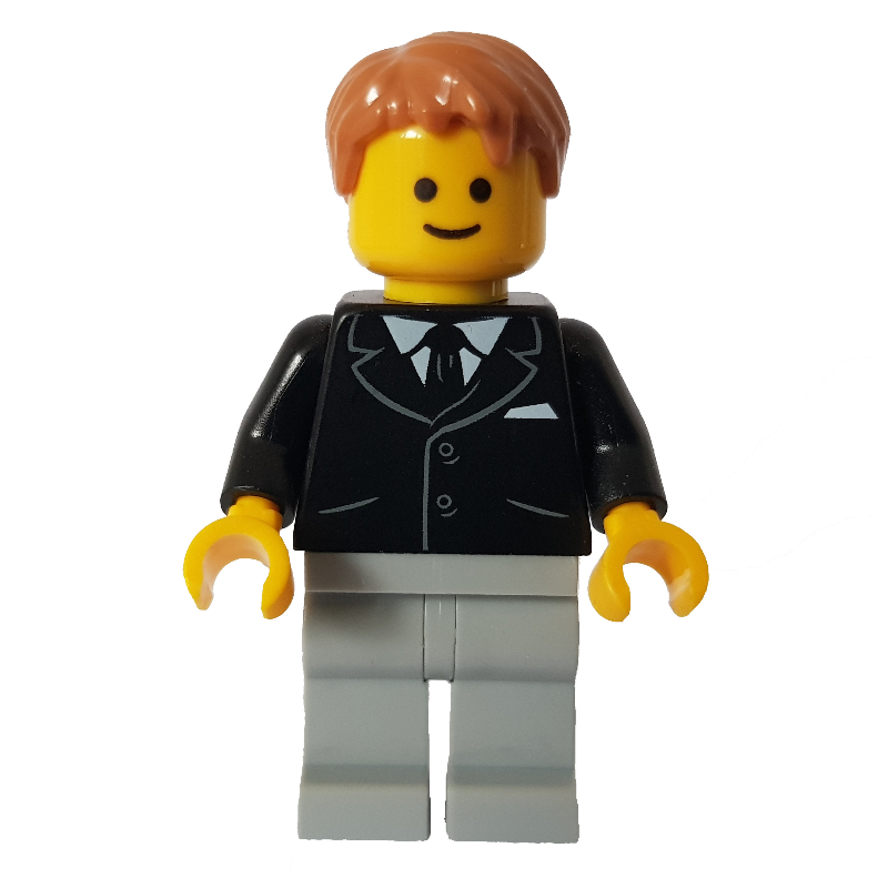 Veste torse noir, jambes gris bleuté clair, cheveux orange foncé - poches (Black Torso Jacket, Light Bluish grey Legs, Dark Orange Hair - Pockets)