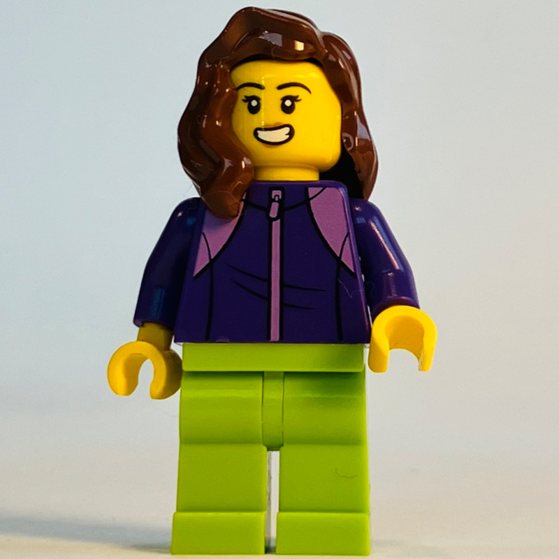 Torse pourpre foncé, jambes vert citron, cheveux brun rougeâtre (Dark Purple Torso, Lime Legs, Reddish Brown Hair)