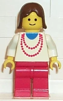 Femme - torse blanc, collier rouge, jambes rouges, cheveux bruns (3626a tête) (Woman - White Torso, Red Necklace, Red Legs, Brown Hair (3626a Head))