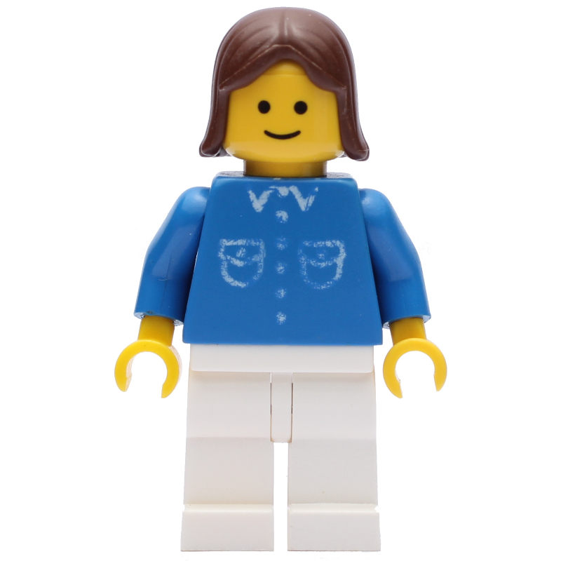 Torse bleu, jambes blanches, cheveux bruns (Blue Torso, White Legs, Brown Hair)