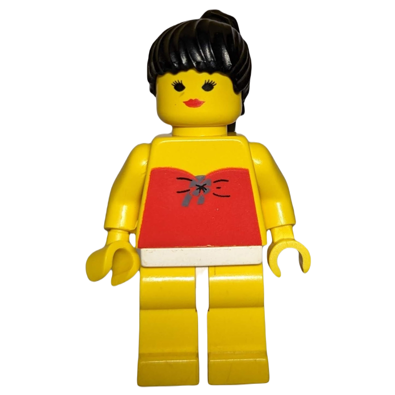 Femme, maillot de bain rouge, cheveux noirs - bouche fermée (Woman, Red Swimsuit, Black Hair - Closed Mouth)