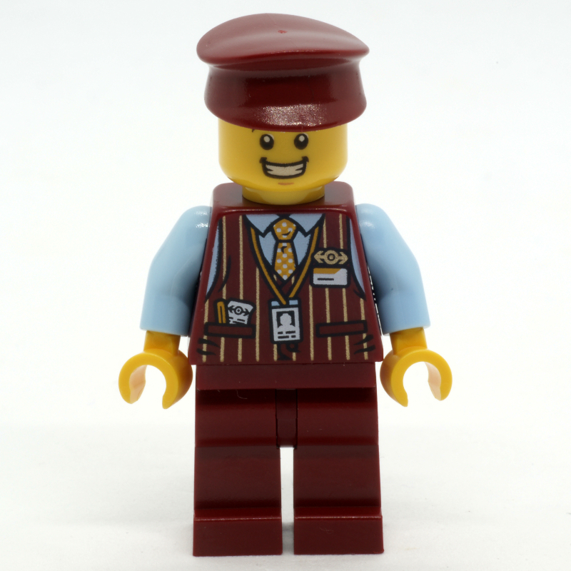 Conducteur de train, tenue rouge foncé avec cravate, chapeau rouge foncé (Train Conductor, Dark Red Suit with Tie, Dark Red Hat)