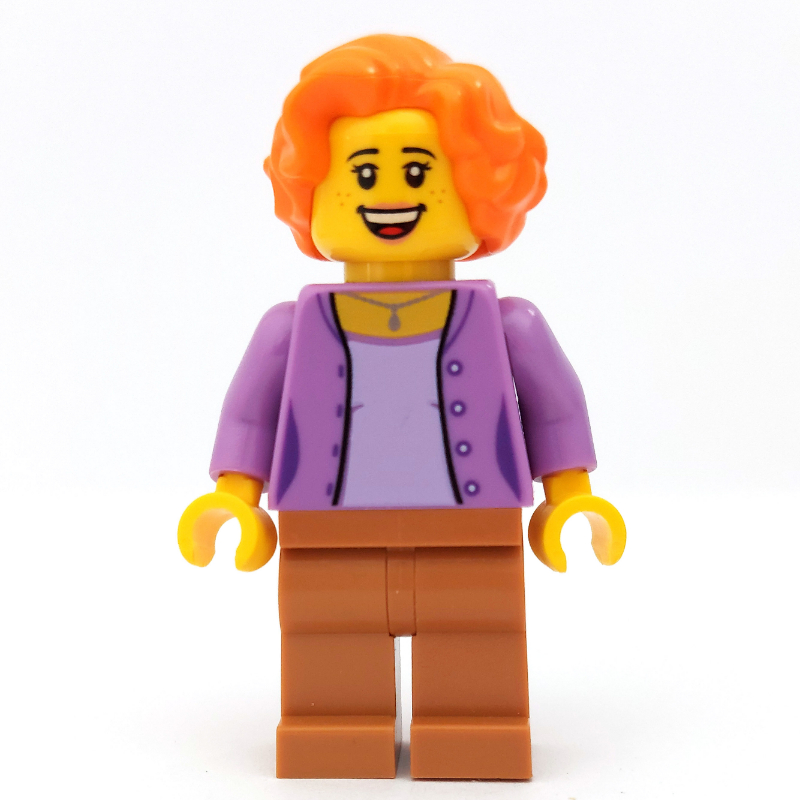 Femme, ouvert lavande moyen sur lavande chemise, jambes nougat moyen, cheveux orange (Woman, Open Medium Lavender over Lavender Shirt, Medium Nougat Legs, Orange Hair)