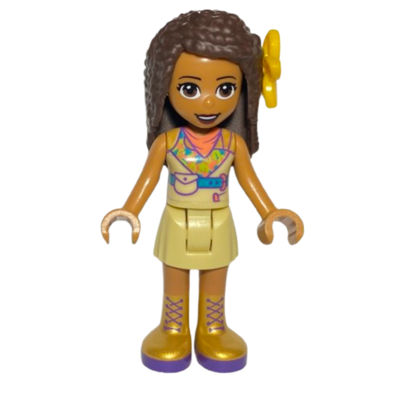 Andrea — veste beige, jupe beige, cheveux brun foncé, fleur (Andrea - Tan Jacket, Tan Skirt, Dark Brown Hair, Flower)