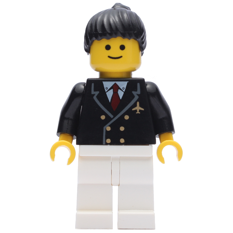 Pilote - torse noir, jambes blanches, cheveux noirs (Pilot - Black Torso, White Legs, Black Hair)