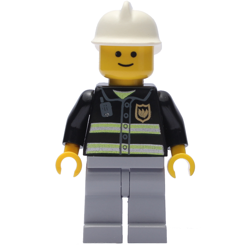 Pompier - torse noir, jambes gris bleuté clair, casque blanc (Fire Fighter - Black Torso, Light Bluish grey Legs, White Helmet)