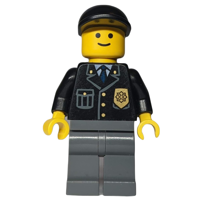 Police - torse noir, jambes gris bleuté foncé, casquette noire (Police - Black Torso, Dark Bluish Grey Legs, Black Cap)