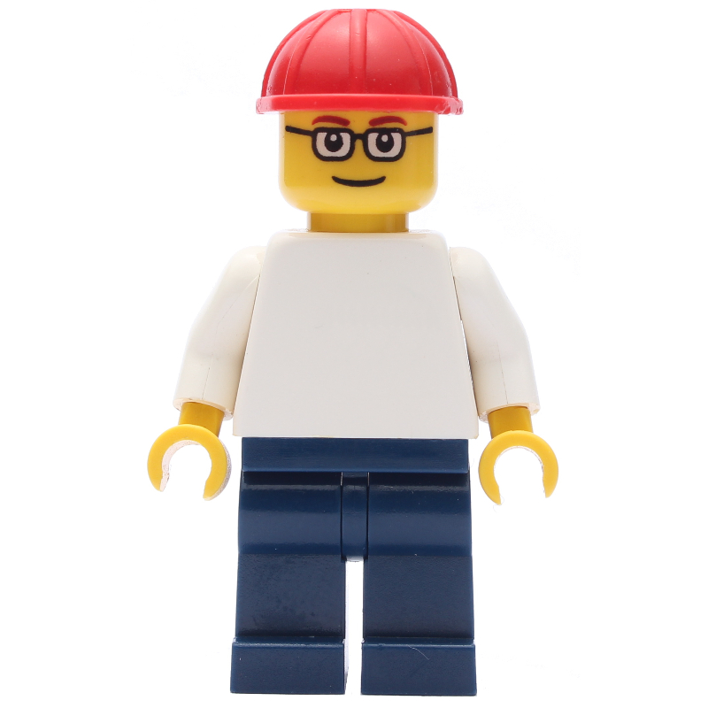 Torse blanc, jambes bleu foncé, casque rouge (White Torso, Dark Blue Legs, Red Helmet)