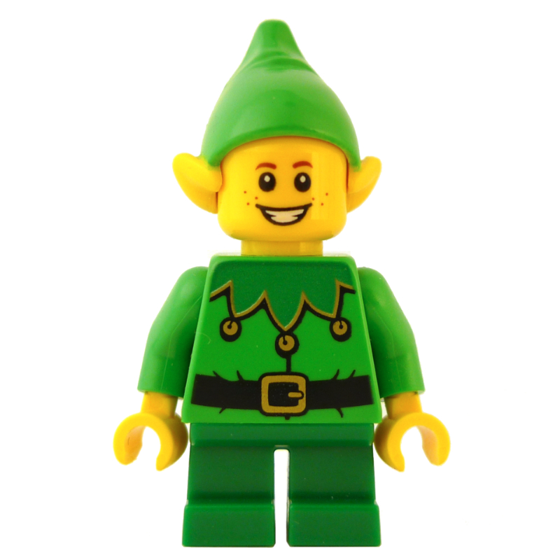 Elf - torse vert vif, jambes vertes, chapeau vert vif, grand sourire (Elf - Bright Green Torso, Green legs, Bright Green Hat, Broad Smile)