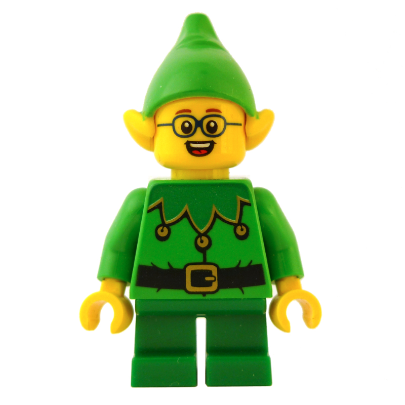 Elf - torse vert vif, jambes vertes, chapeau vert vif, lunettes (Elf - Bright Green Torso, Green legs, Bright Green Hat, Glasses)