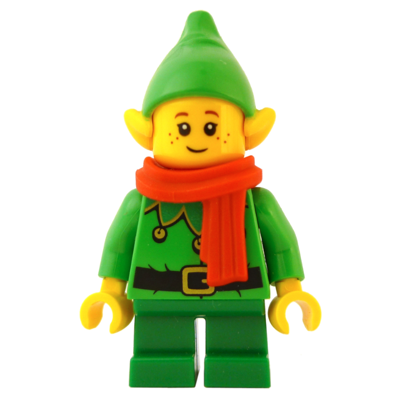 Elf - torse vert vif, jambes vertes, chapeau vert vif, écharpe rouge (Elf - Bright Green Torso, Green legs, Bright Green Hat, Red Scarf)