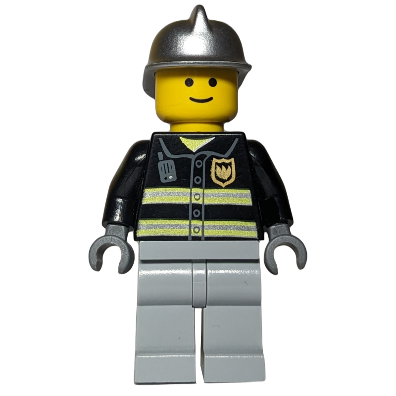 Pompier - torse noir, jambes gris bleuté clair, casque argenté (Fire Fighter - Black Torso, Light Bluish grey Legs, Silver Helmet)