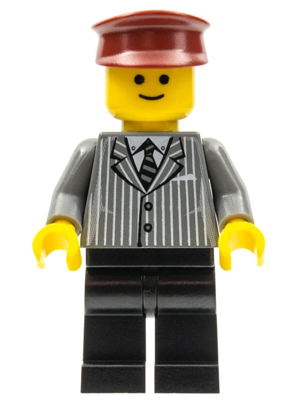 Torse gris bleuté foncé, jambes noires, chapeau rouge foncé (Dark Bluish Grey Torso, Black Legs, Dark Red Hat)