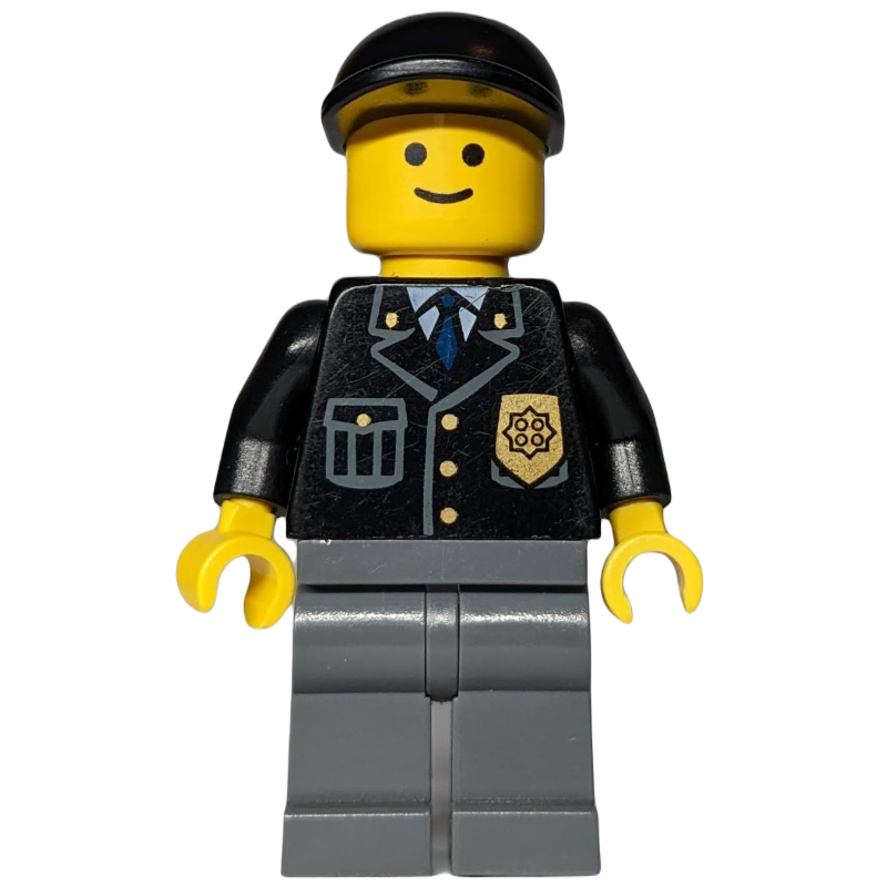 Police - torse noir, jambes gris bleuté foncé, casquette noire (Police - Black Torso, Dark Bluish Grey Legs, Black Cap)