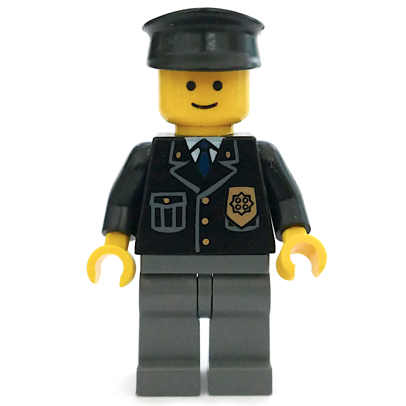 Police - torse noir, jambes gris bleuté foncé, chapeau noir (Police - Black Torso, Dark Bluish Grey Legs, Black Hat)