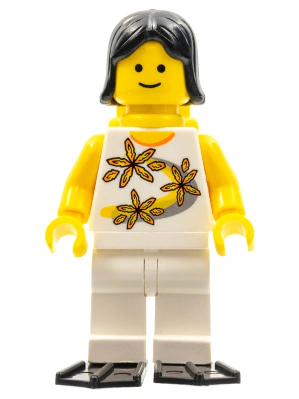 Torse blanc, jambes blanches, cheveux noirs, bouteille d’air jaune (White Torso, White Legs, Black Hair, Yellow Airtank)
