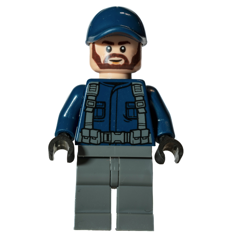 Guard - torse bleu foncé, jambes gris bleuté foncé, casquette bleu foncé, barbe brun rougeâtre (Guard - Dark Blue Torso, Dark Bluish Grey Legs, Dark Blue Cap, Reddish Brown Beard)