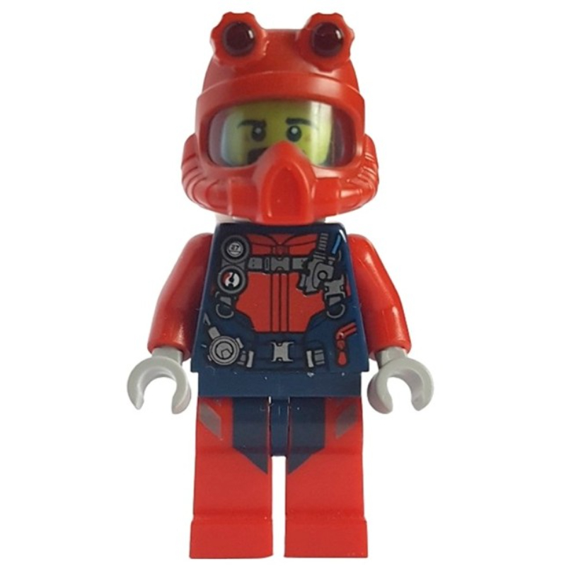 Plongeur - torse bleu foncé, jambes rouges, casque rouge, barbe (Diver - Dark Blue Torso, Red Legs, Red Helmet, Beard)
