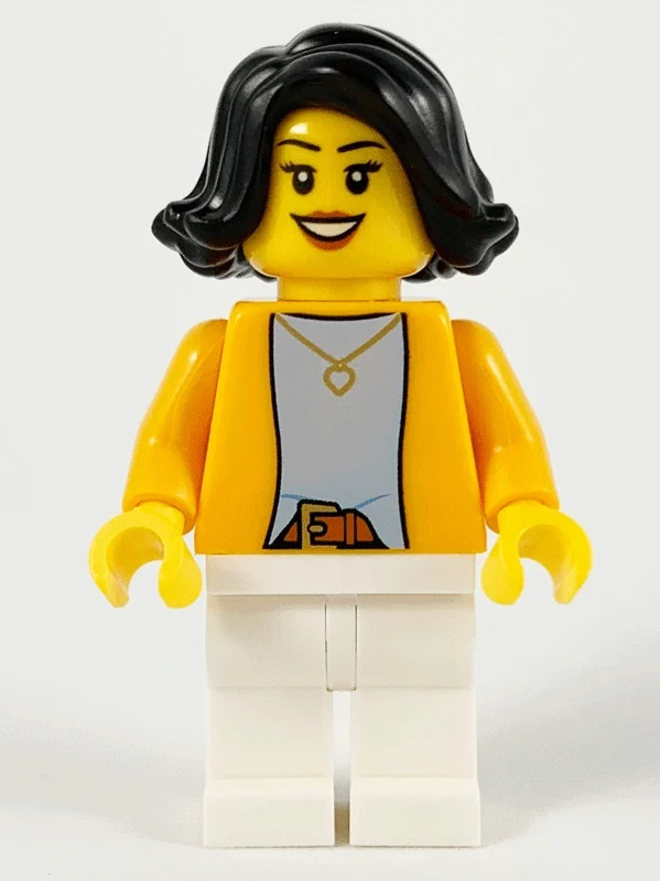 Torse orange, jambes blanches, cheveux longs noirs (Orange Torso, White Legs, Black Long Hair)