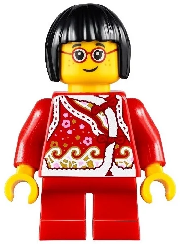Torse rouge enfant, jambes rouges, cheveux noirs, lunettes rouges (Kid Red Torso, Red Legs, Black Hair, Red Glasses)