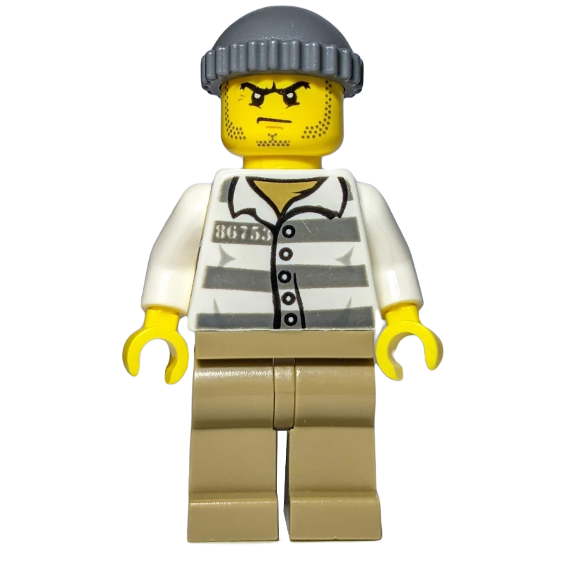 Bandit, chemise de prison '86753', jambes beige foncé, chapeau, barbe naissante (Criminal, Prison Shirt '86753', Dark Tan Legs, Hat, Stubble)