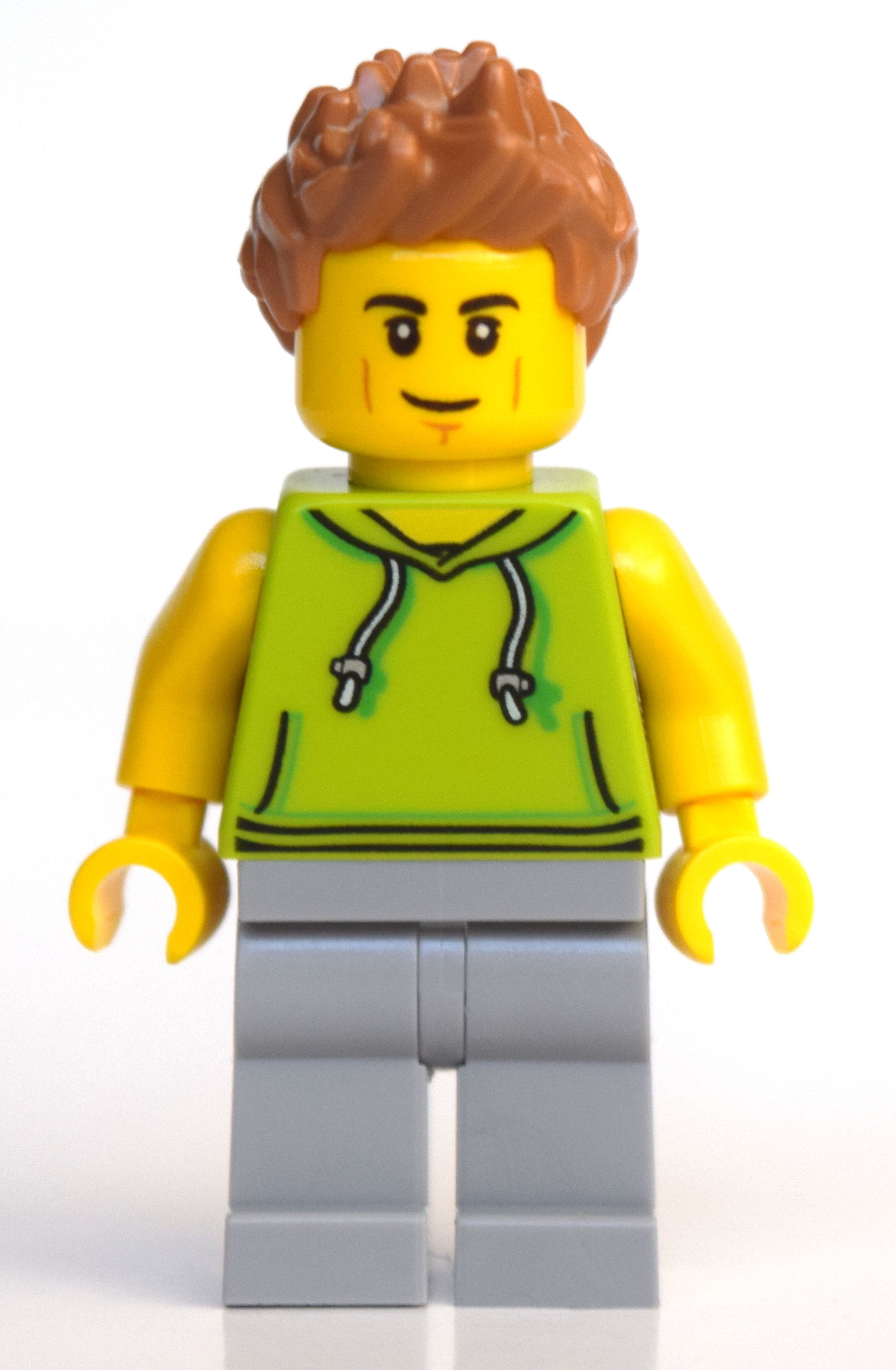 Homme, sweat à capuche vert citron, jambes gris bleuté clair, cheveux nougat moyen (Man, Lime Hoodie, Light Bluish Gray Legs, Medium Nougat Hair)