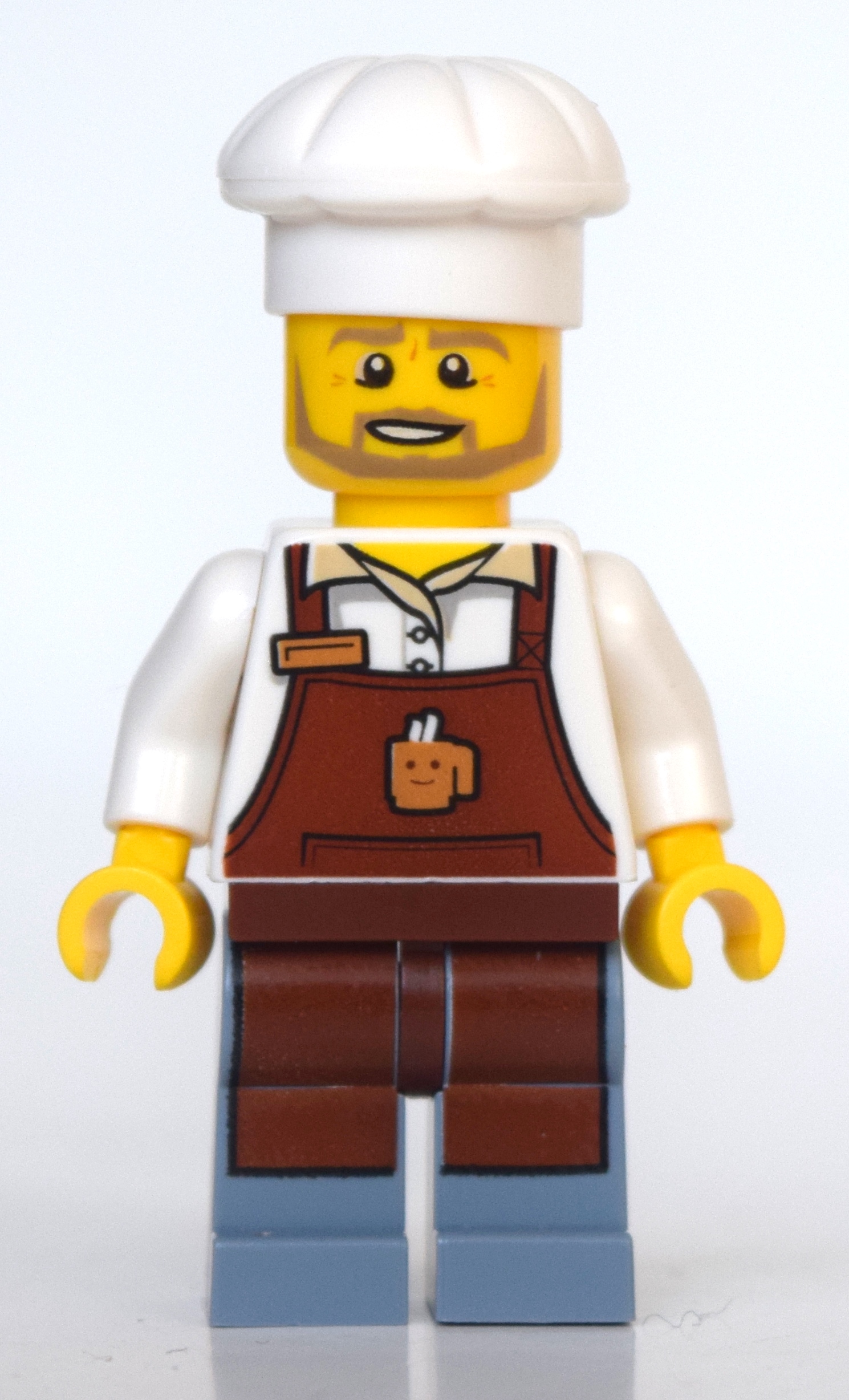 Barista, tablier brun rougeâtre, jambes bleu sable, chapeau de chef (Barista, Reddish Brown Apron, Sand Blue Legs, Chef Hat)